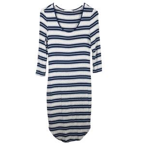 Summer & Sage Blue Grey Striped Ribbed Stretchy Sweater Dress Women Sz M